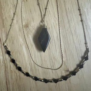 Three chain necklace with black stone